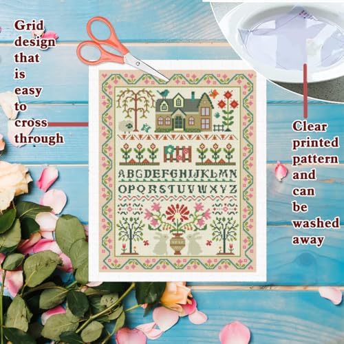 FREEBLOSS 11CT Stamped Cross Stitch Kits Folk Art House Pattern Cross Stitch Wall Painting Kit Embroidery Needlepoint Set for Beginners Adults 40x50cm/15.7x19.7inch - Image 3