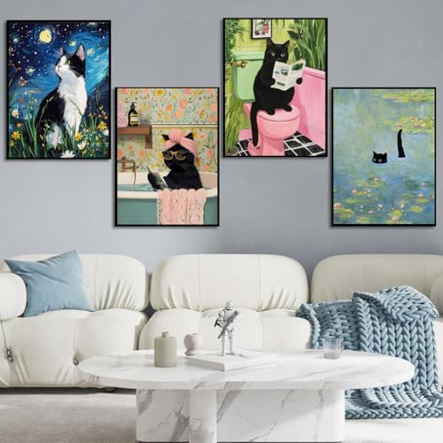 4 Pack Black Cat Paint by Numbers Kit for Adults Beginner with Framed - Image 2
