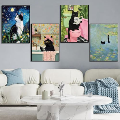 4 Pack Black Cat Paint by Numbers Kit for Adults Beginner with Framed - Image 2