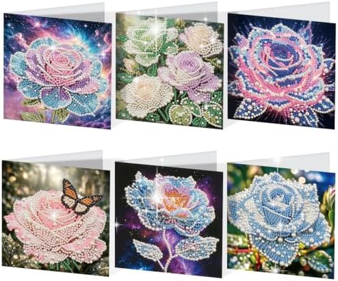Artiphile DIY Pearl Art Painting Greeting Card Set Crafts Decor 6-Piece Foldable Cards Kit with Envelopes and Tools for Holiday Wishes Adult Crafting Project-Flowers-2 by Artiphile