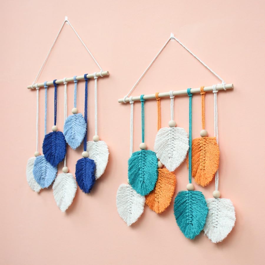 BUFANTL DIY Macrame Leaf Wall Hanging Kit for Beginners, Boho Woven Tapestry Craft Kit with Macrame Cord, Wooden Beads & Printed Instructions, Home Decor Macrame Kit for Adults - Image 4