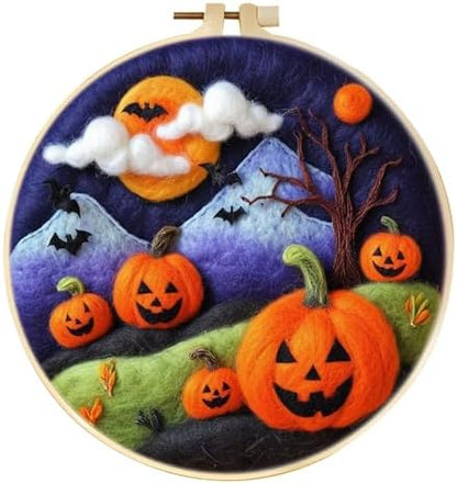 yesJRL Halloween Needle Felting Kit, Smiling Pumpkin Wool Felting for Beginners Adult Set, Spooky Home Decoration with Wool, Needles, Foam Pad and Felt Cloth by yesJRL