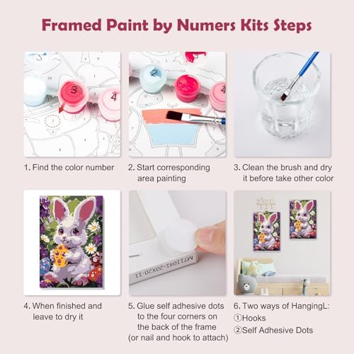 MOGTAA Easter Bunny Paint by Numbers Kit for Adults Beginners with Frame, Easter Eggs Adult Paint by Number Kits on Canvas with Easel, Easy DIY Flowers Oil Painting Kits for Home Decor, 8x12in - Image 6