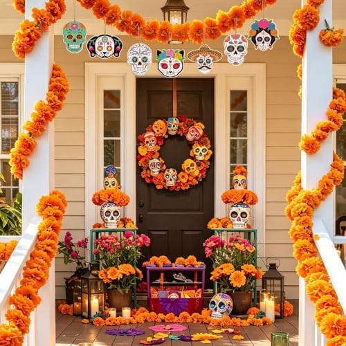 80PCS Wooden Day of The Dead Skull Ornaments to Paint Dia De Los Muertos Decorations Crafts for Kids, Halloween Decorations DIY Blank Sugar Skull Unfinished Mexican Fiesta Cutouts for Party Hanging - Image 4