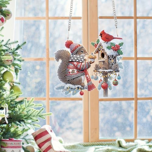 5D DIY Diamond Painting Pendant kit, Squirrel Special Handmade Diamond Pendant, Suitable for Home, Window Decorations, Christmas Birthday Creative Gift Selection - Image 5