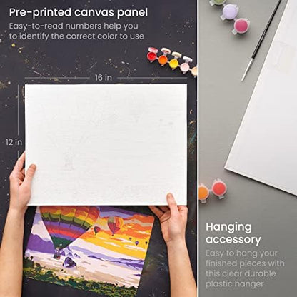 Arteza Paint by Number for Adults, 12x16 Inches, 21 Pieces, Hot-Air Balloon Paint by Numbers Kit, Comes with 1 Canvas Panel, 12 Acrylic Paint Pots, 5 Paintbrushes, Art Supplies for Home & Office Decor - Image 2