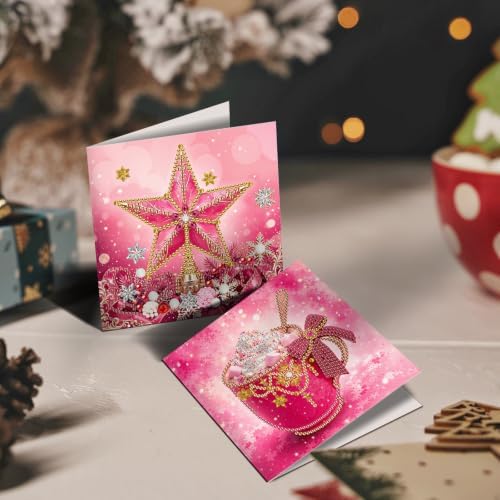 LAKEQUILL DIY Diamond Art Painting Greeting Kit, 12 Pieces, Creative Craft Set，Pink Christmas - Image 5