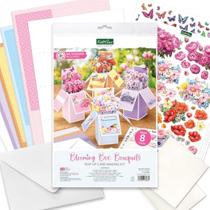Katy Sue Blooming Box Bouquets Pop Up Card Making Kit. Make 8 3D Floral Box Cards. All-in-one Kit: Die-Cut Decoupage, Cardstock, Adhesive Pads, Envelopes & Instructions for Card Making Supplies - Image 2