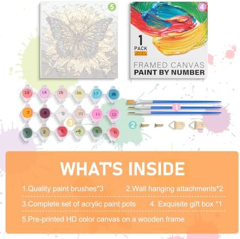 Framed Paint by Numbers Kit for Adults Beginners, Butterfly Sunflower - Image 6