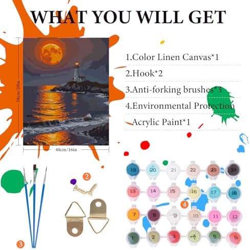 Fountor Moon Paint by Numbers Kit for Adults Beginner 16x20 Inch - Image 4