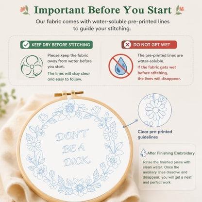 Louise Maelys Funny Quote Embroidery Kit for Beginners, Floral DIY Craft - Image 6