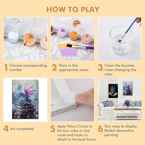 KYOQFVN 2 Pack Dragon Paint by Number Kits for Adults with Frame - Adult Paint by Numbers Kit on Canvas with Wooden Easel, Easy Acrylic Paintng by Numbers for Home Wall Decor8x12inch - Image 3