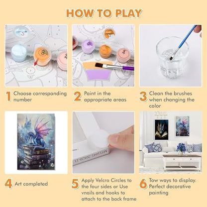 KYOQFVN 2 Pack Dragon Paint by Number Kits for Adults with Frame - Adult Paint by Numbers Kit on Canvas with Wooden Easel, Easy Acrylic Paintng by Numbers for Home Wall Decor8x12inch - Image 3