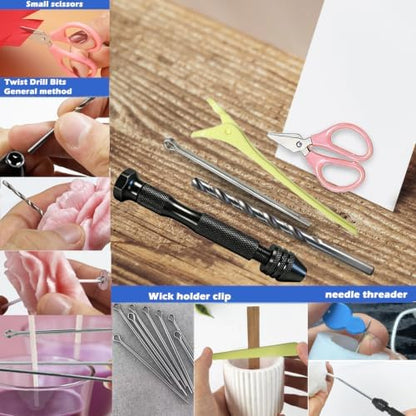 39PCS Professional Candle Making Kit with Soy Candle Wicks,Extra Long Big Hole Wicking Needle Hand Twist Drill Bits with Storage Bag,Mold Punch Set with Hook Eye for Inserting Candle&Mold Wicks - Image 7