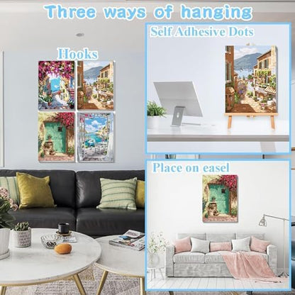 4 Pack Paint by Numbers kit for Adults Beginner Framed with Wooden Easel - Image 4