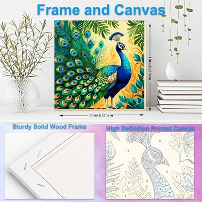 Artunion Framed Paint by Numbers Kit for Adults Beginners & Kids Ages 8-12,Colorful Peacock Paint by Number with Frame,Bird Animals Paint by Numbers Kit on Canvas 10 * 10 Inch Without Easel - Image 5