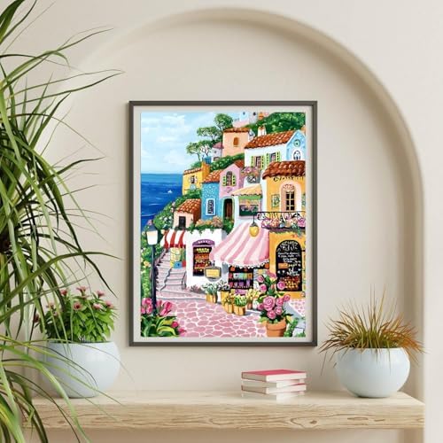 Coastal Village Town Paint by Numbers Kit for Adults Canvas, Frameworkless - Image 5