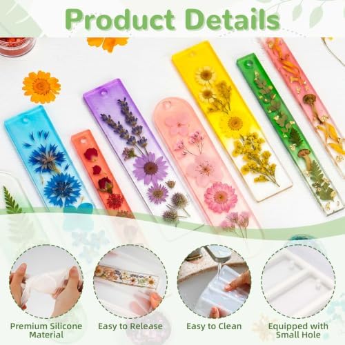 3 Pcs Bookmark Silicone Molds, Rectangle Bookmarks Molds with 40 Pcs Tassels, Bookmarks Resin Mold for DIY Home Decoration, Art Crafts, Birthday Gifts (Bookmark) - Image 5