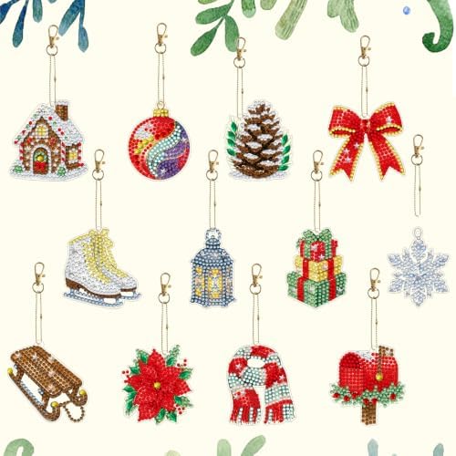 LAKEQUILL Winter Holiday 12 Pcs 5D Diamond Painting Keychain Kit - Image 4