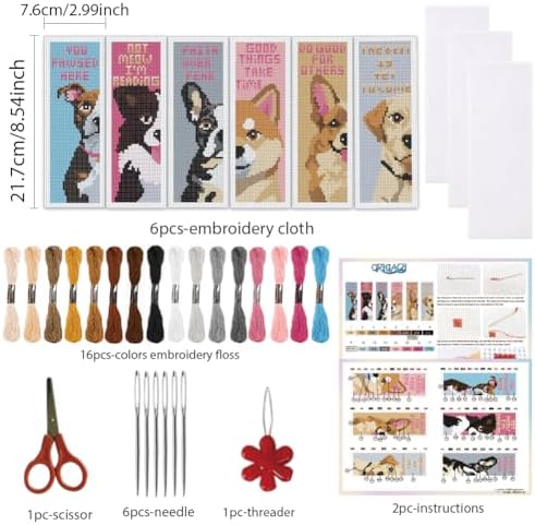 ORIGACH 6 Set Dog Cross Stitch Bookmark Kit for Beginner - Image 2