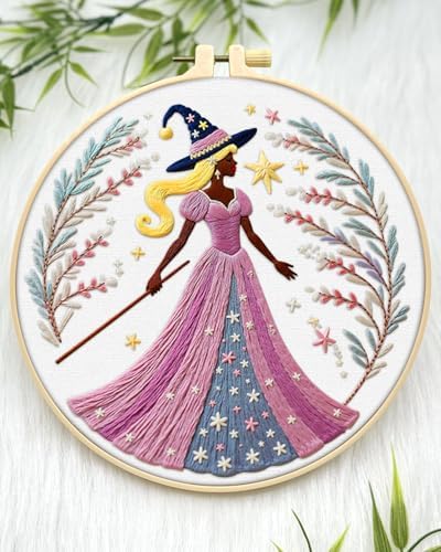ERKOON Embroidery Kit for Beginners Adult, Cross Stitch Set Include Embroidery Cloth Hoops Threads for Craft Lover Hand Stitch with Embroidery Skill Techniques (Brown Witch) - Image 3