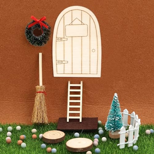 Honbay 36PCS Unfinished Blank Wooden Fairy Garden Door Mini Fairy House Door Wooden Miniature Door Wood Pieces Wood Slices Wood Chips Embellishments for DIY Crafts Home Party Decoration - 9 Styles - Image 3