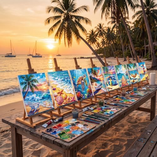 Cholemy 36 Pcs Paint and Sip Kit Gift for Adults 8''x10'',Seaside Scenery - Image 6