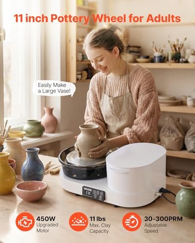 VEVOR Pottery Wheel for Adults, 11" Aluminum Turntable, 450W Electric Table Top Pottery Wheel with Foot Pedal, 30-300 RPM Adjustable Speed, Aluminum Body, for Beginners, DIY Clay Art Craft, White - Image 2