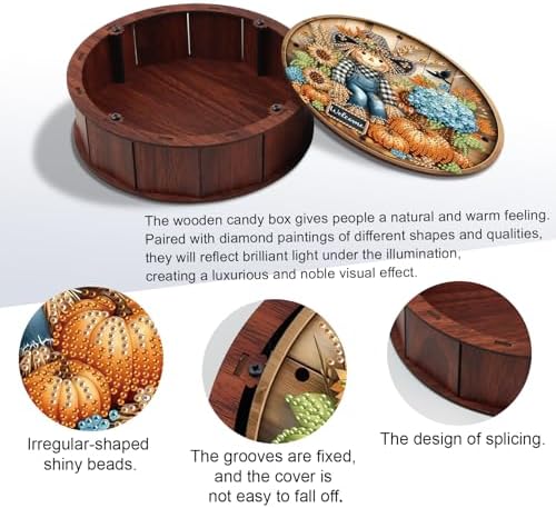 antor Scarecrow Diamond Painting Storage Box, Fall Harvest DIY 5D Rhinestone Art Wooden Organizer for Snacks, Jewelry, or Trinkets, Autumn Home & Desktop Decor Gift - Image 4