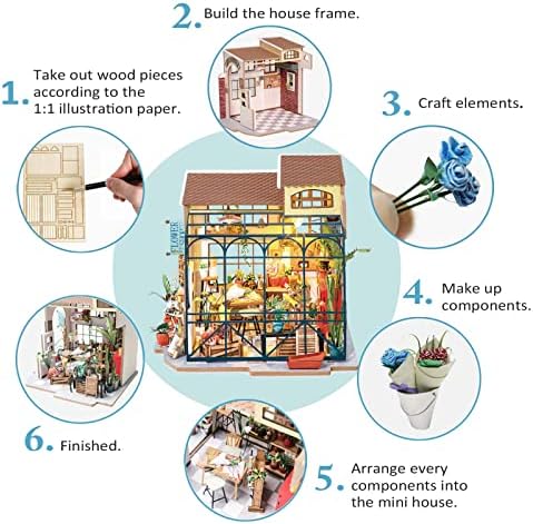 Rolife DIY Miniature Doll House Kit with Furniture for Children Adult Wooden Kits Toy (Emily's Flower Shop) - Image 4