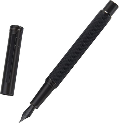 Brushed Black Forest Fude Pen, Bent Nib Calligraphy Fountain Pen (Fine to Broad) with Converter and Metal Box Set by Asvine