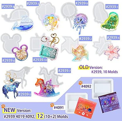 Epoxy Resin Shaker Silicone Molds Set Mouse Head, Flower, Footprint, Dolphin, Windmill, Unicorn, Bear's Paw, TV, Rocking Horse, Drippy Circle, Media Players 12-Count - Image 3