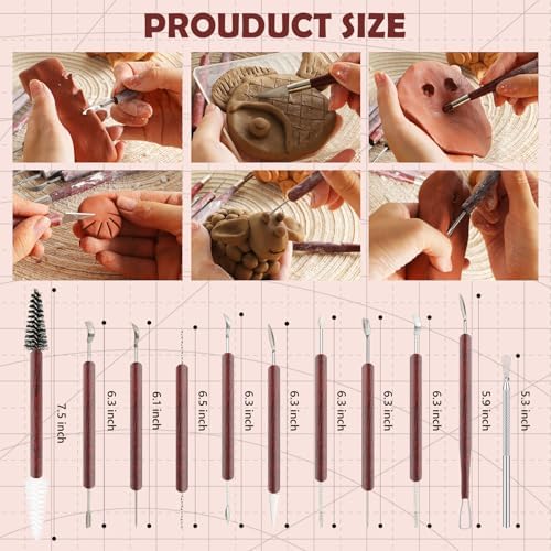 11PCS Clay Sculpting Tools Kit, Polymer Clay Tools for Pottery, Double-Head Ceramics Tool for Carving, Air Dry Clay, Pottery Kiln, Pottery Wheel, Shaping, Molding, Modeling, Adults, Students, Supplies - Image 6