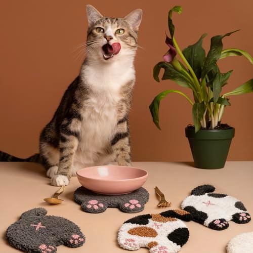 JarThenaAMCS 26 Pcs Pet Punch Needle Coaster Kits Cat Crafts Coasters Kit with Adhesive Felt Yarns Embroidery Hoop Instruction for Adults Beginners DIY Decor - Image 6