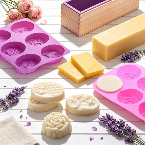 Soap Making Kit for Adults All-in-One Soap Making Supplies Includes Melt & Pour Goat Milk Soap Base, Silicone Loaf Molds,Premium Cutting Box & 500+PCS DIY Handmade Soap - Image 3