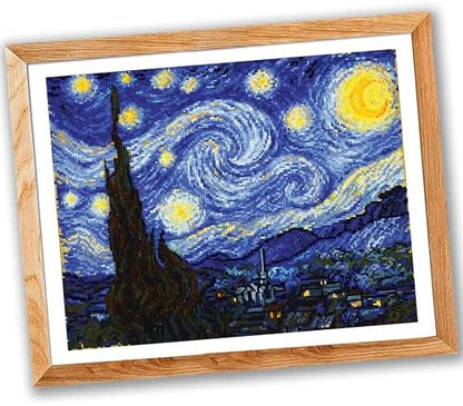Povitrulya Counted Cross Stitch Kit for Adults 'Starry Night' by Vincent Van Gogh - Impressionist Art - Embroidery Set with Pattern, Famous Painting Design by Povitrulya