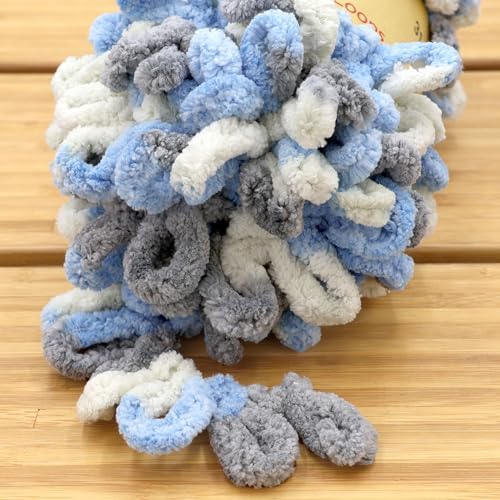 JubileeYarn Fun Finger Loops Yarn - Multicolor Grey Light Blue - 3 Skeins - Image 3