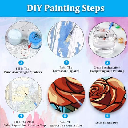 Artunion Framed Paint by Numbers Kit for Adults Beginners & Kids Ages 8-12,Red Rose Flower Paint by Number with Frame, Stained Glass Paint by Numbers Kit on Canvas 10 * 10 Inch Without Easel - Image 6