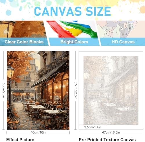 Paint by Numbers Kit for Adults, Street Cafe Acrylic Canvas Painting Set - Image 2