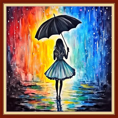 Redxing Stamped Cross Stitch Kits Embroidery kit for Beginners Adults Full Range of Embroidery Patterns Starter Kits DIY Printed Cross Stitch Kits Needlepoint Kits 11CT-Umbrella Girl 18x18 inchs by RedxingStampedCrossStitchK
