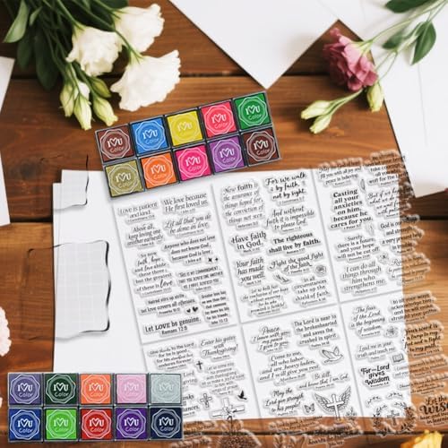 6Pcs Christian Bible Verse Clear Stamps for Card Making Easter Blessing 20 Craft Ink Pad 3 Acrylic Stamp Block Silicone Stamp with Greeting Words Rubber Stamps for Crafting DIY Scrapbooking - Image 4