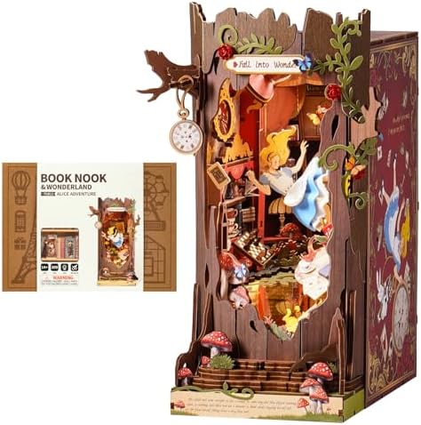 ROBOTIME Book Nook Kit, Fairy Tale Princess DIY Miniature House Kit, Fall into Wonder 3D Wooden Puzzle Bookends, Tiny House Bookshelf Decor Creative Decorative Unique Gifts for Adults & Teens by ROBOTIMEBuildingThingstoLife