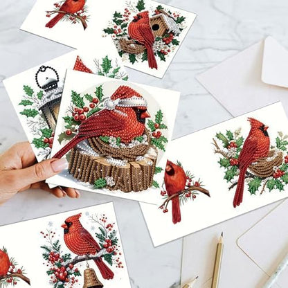 6pcs Christmas Diamond Painting Greeting Card with envelopes, DIY Red Bird Northern Cardinal Diamond Art Greeting Card for Blessing and Wish Special Shaped Arts Crafts for Birthday Thanksgiving Day - Image 6