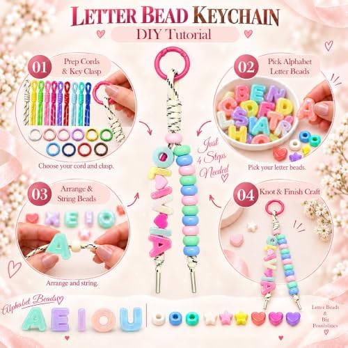 Kasmena 420Pcs Chunky Large Letter Beads DIY Keychain & Bracelet Making Kit - Image 3