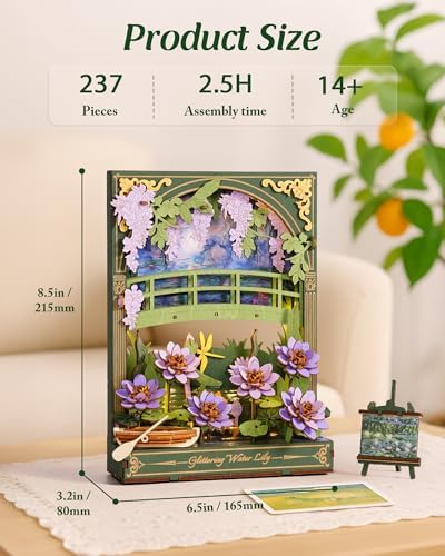 3D Wooden Puzzles for Adults Monet Water Lily DIY Model Building Kits with LED Light - Home Decor, Wall Art & Unique Creative Gifts for Art Lovers/Men/Women - Image 2