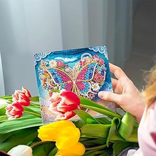 Huacan Diamond Art Painting Greeting Card Kit 6 Pcs, Diamond Art Diamond Flowers Butterfly Greeting Cards Special Shaped Drill Arts Craft for Christmas Birthday Thanksgiving Day Holiday 30 x 15 CM - Image 6