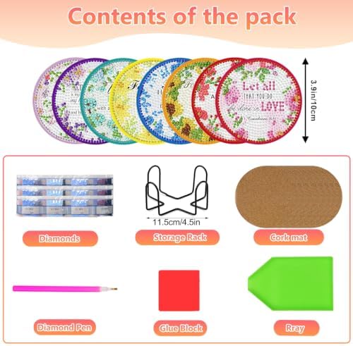 8 Pcs Christian Diamond Art Coasters Kit, Bible Diamond Painting Coasters with Holder, 5D Gem Art Coaster, DIY Crafts Diamond Dots for Gift Home Decor - Image 3