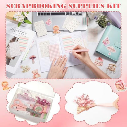 FunooFuno 155 Pcs Scrapbooking Supplies Kit with Storage Box, Coquette - Image 5