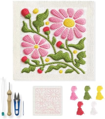 INFUNLY Boho Flower Punch Needle Kit, DIY Punch Needle Embroidery Kit for Adult Beginners 9.4x9.4 inch Complete Needlework Craft Supplies with Pre-Printed Floral Fabric & Threads by INFUNLY