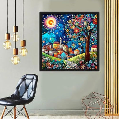 Jiqinsiye Tree Adults Paint by Number Kits,Houses Painting by Number Kits on Canvas,Village Large Color by Numbers Adult Watercolor Gifts for Friends Wall Decor - Image 2